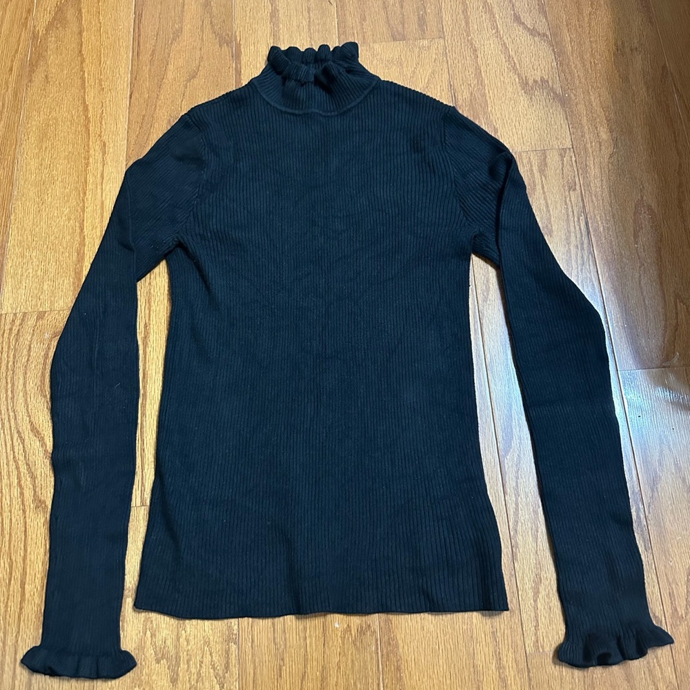 Express Black Long Sleeve Ruffled Top